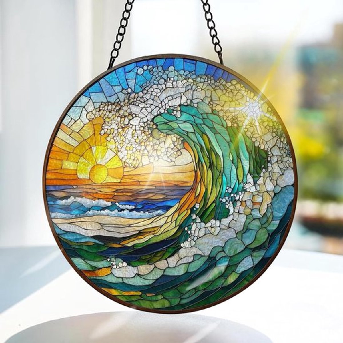 Kleurrijke Glazen Hangdecoratie voor Raam en Tuin - Handgemaakte Suncatcher voor Kerst en Landschappen 20x20cm
