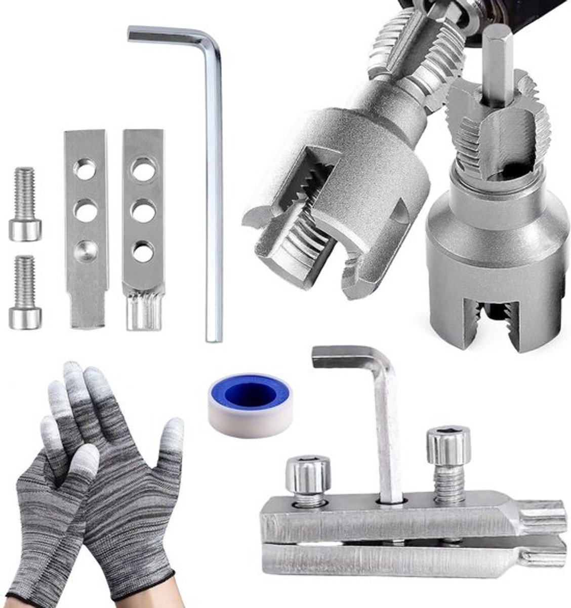 PVC buisdraadsnijder set voor sanitair en elektra - 5 stuks, 1/2" en 3/4" binnen- en buitendraad