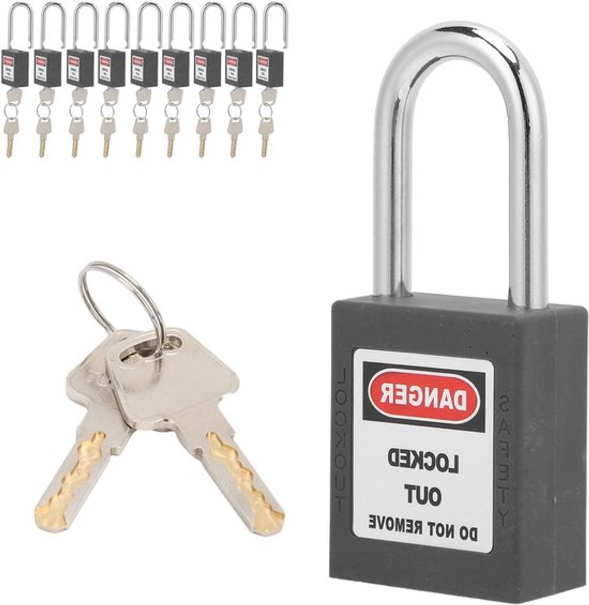 Veiligheidshangsloten - Set van 10 hangsloten met verschillende sleutels voor Lockout Tagout - Zwart - Loto sloten - Beveiligingssloten - Veiligheidssloten