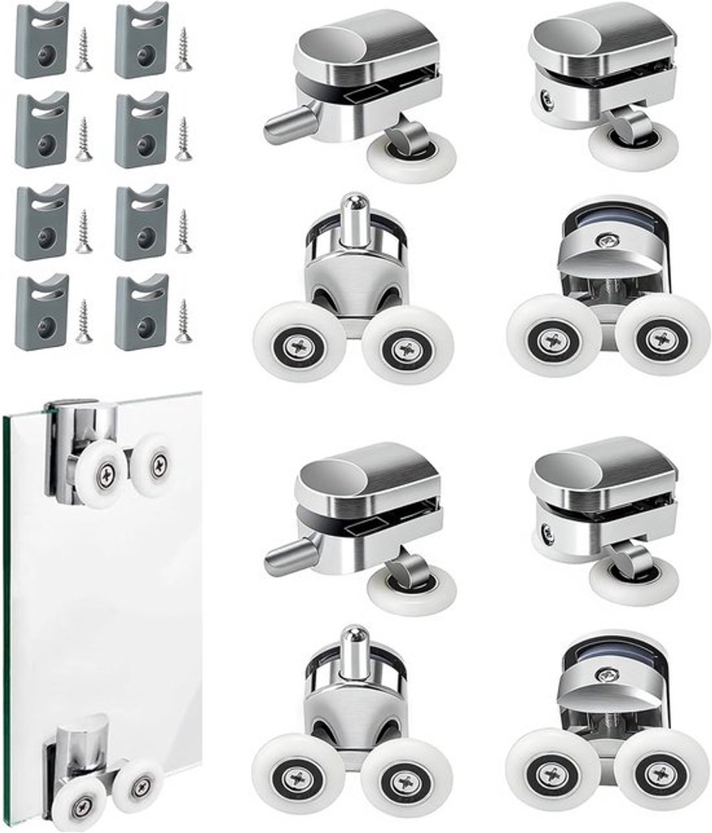 Set van 8 Douchedeur Rollen 25 mm Diameter, Zware Duurzame Zink Legering Wielen voor Glijdende Deuren, Stille en Roestvrije Vervangingswielen voor Douchecabines en Badkamers