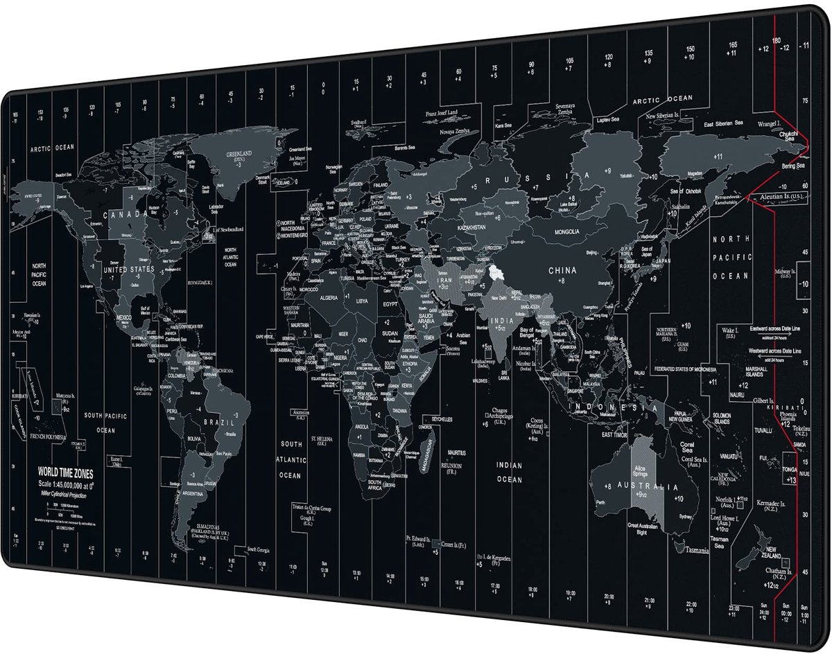 SnelShoppen - Gaming Muismat Groot Formaat 900x400x3mm - Comfortabele Zwarte Wereldkaart Muismat met Glad Stoffen Oppervlak voor Verbeterde Precisie e