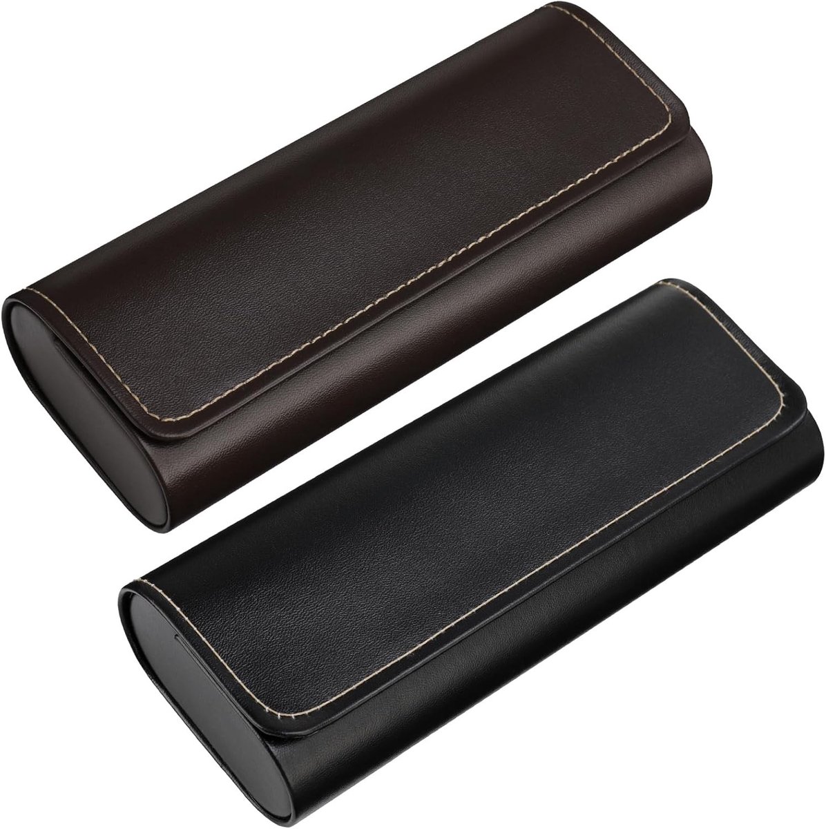 Set van 2 Harde PU Leren Bril Cases voor Mannen en Vrouwen - Opbergtas voor Leesbrillen en Sportbrillen in Zwart en Donkerbruin