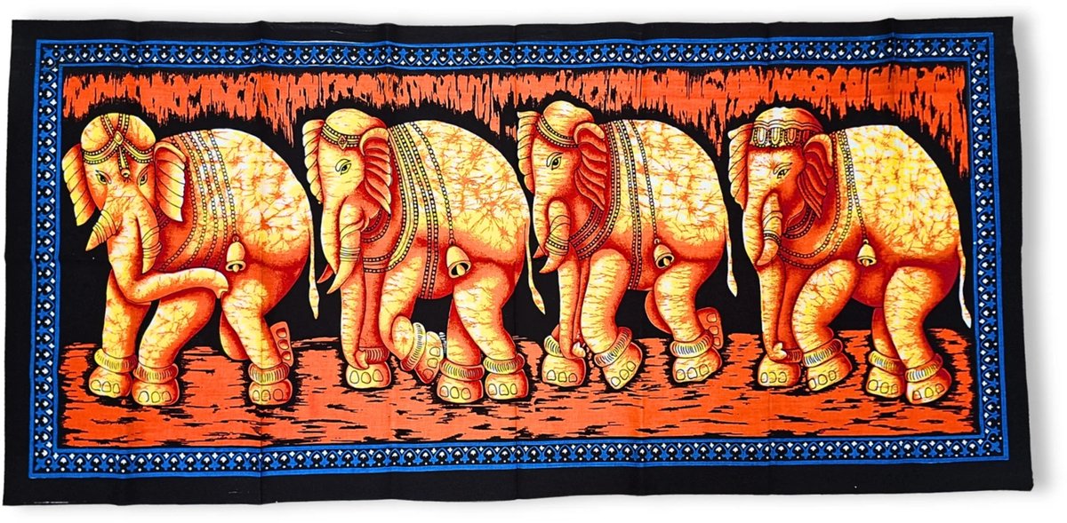 Olifanten Doek - Oranje - wandkleed 115 cm x54 cm