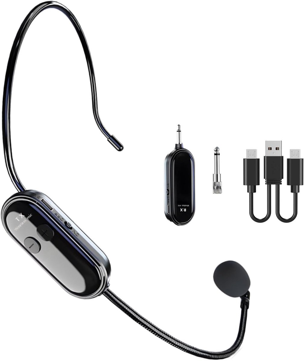 Draadloze Microfoon Headset met 2.4GHz Frequentie en 48m Bereik, 2-in-1 Handheld en Headset Microfoon met Type-C Opladen, Geschikt voor Sprekers en Presentaties