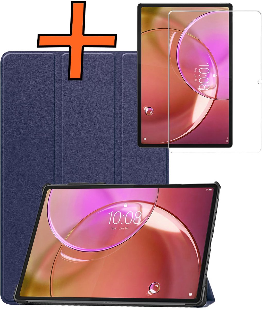 Hoesje - Geschikt voor Lenovo Idea Tab Pro Gen 2 - Met Screenprotector - Trifold Bookcase - Hard Cover - Hardcover Book Case - Tablet Hoes - Donkerblauw