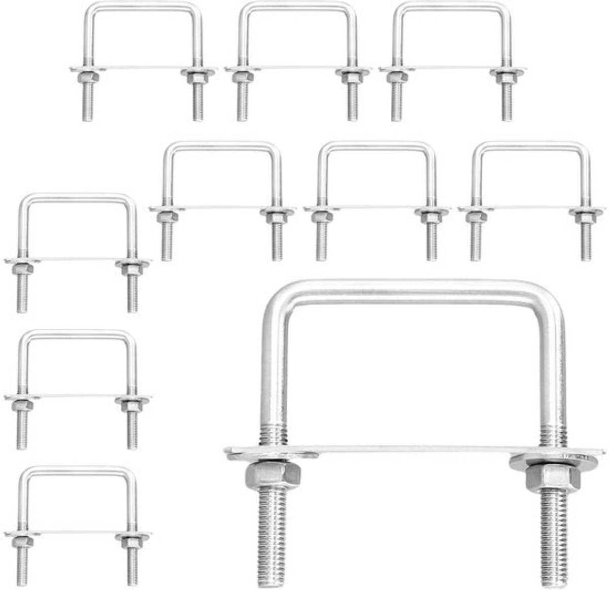 Set van 10 U-schroeven 80 x 65 mm M8 RVS Beugels met Draad en Moeren voor Framebevestiging en Montageaccessoires