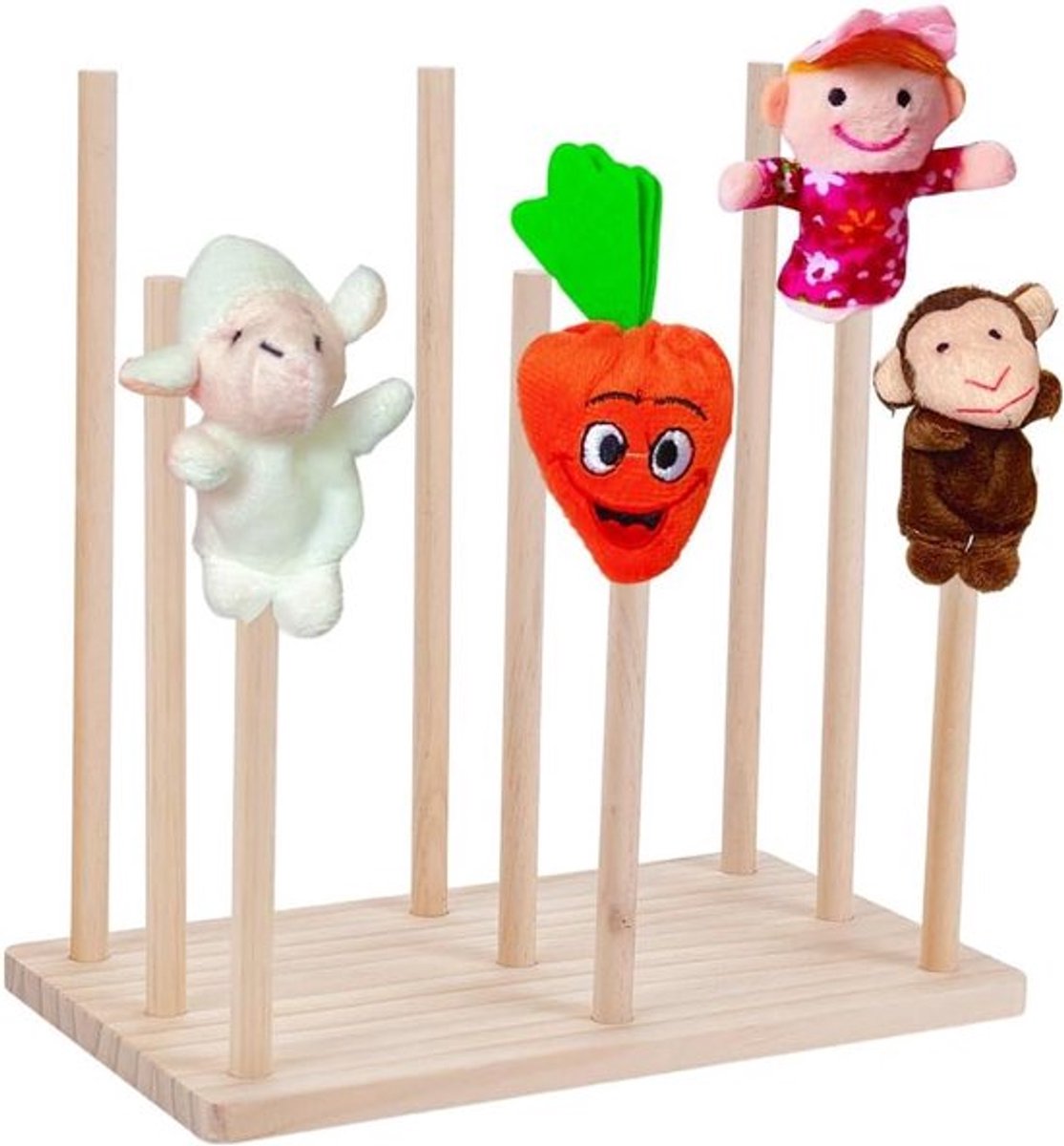 Houten Poppenstandaard - Poppenhouder Displayrek - Poppencollectie Tonen - Natuurlijk Hout Ontwerp - 35.3 cm Hoog - Papaya Zweep