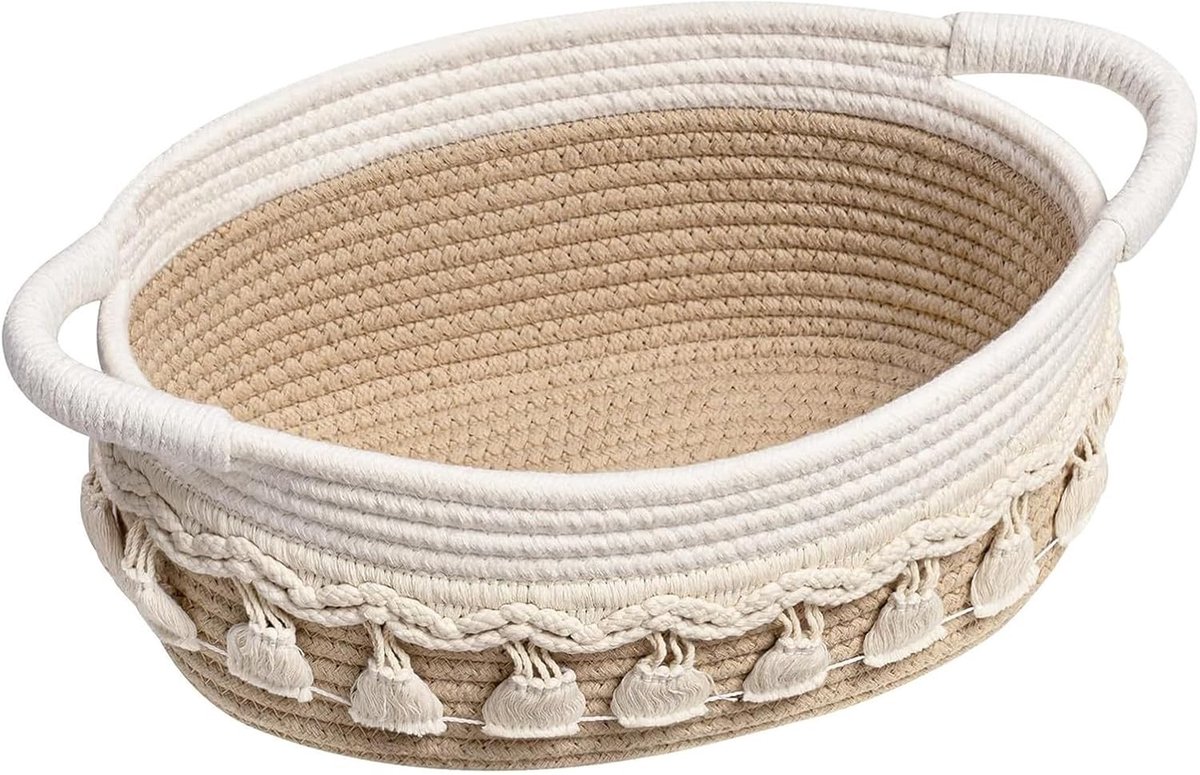 Katoenen Opbergmand met Handvatten voor Speelgoed, Multifunctionele Mand voor Woonkamer en Slaapkamer, 24 cm, Wit, Duurzaam en Stijlvol