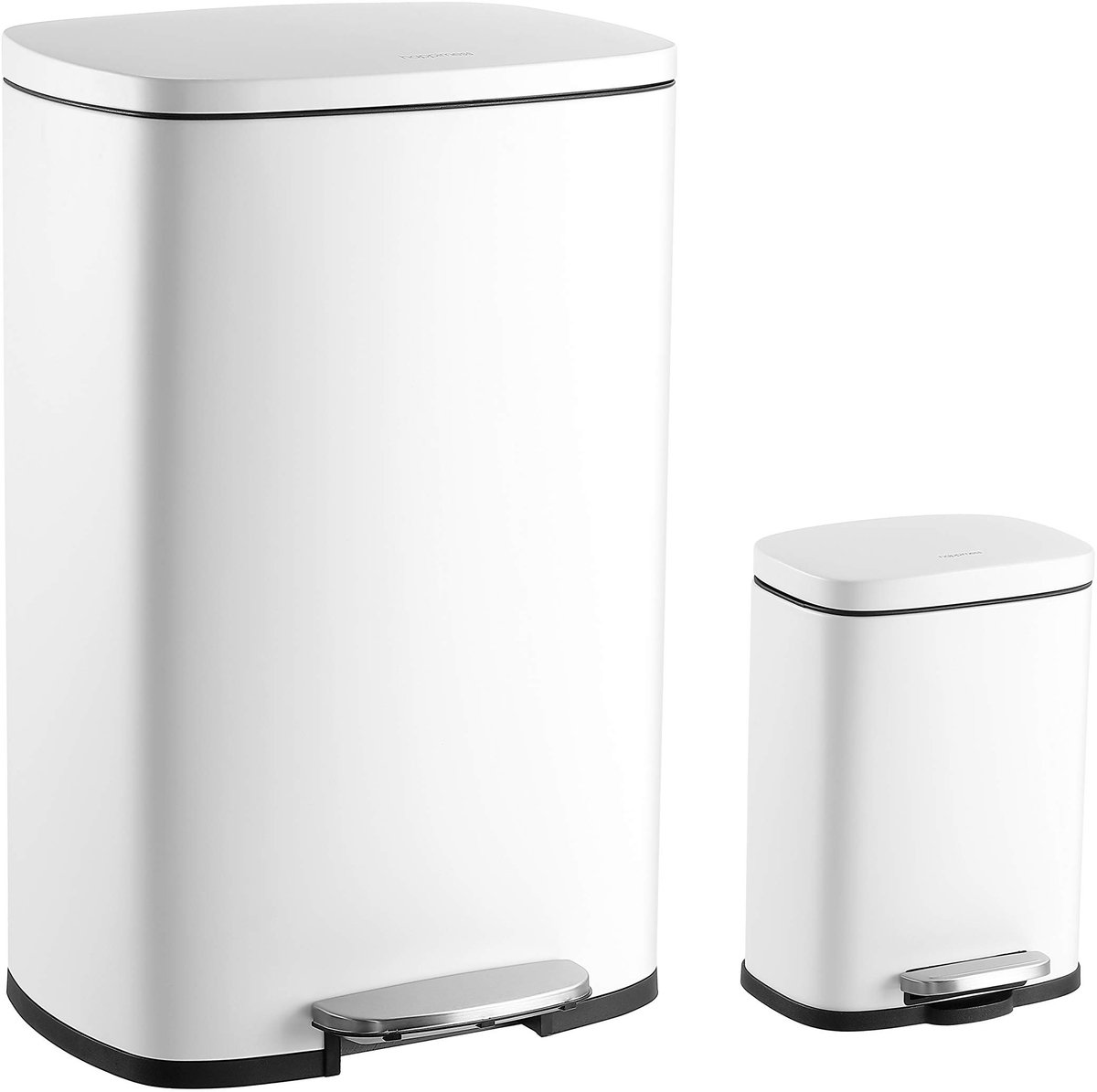 SnelShoppen - Rechthoekige 50-liter prullenbak met soft-close deksel en GRATIS mini-prullenbak voor keuken, woonkamer, badkamer, kantoor, wit