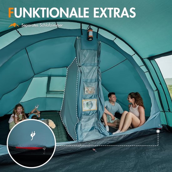 Tent voor 5-6 personen, tunneltent, waterdicht, 3000 mm, 6 personen, campingtent, 2 slaapcabines met stahoogte, voortent, grondzeil, XXL, grote familietent, groepstent voor camping, reizen van Outsunny — afbeelding 5