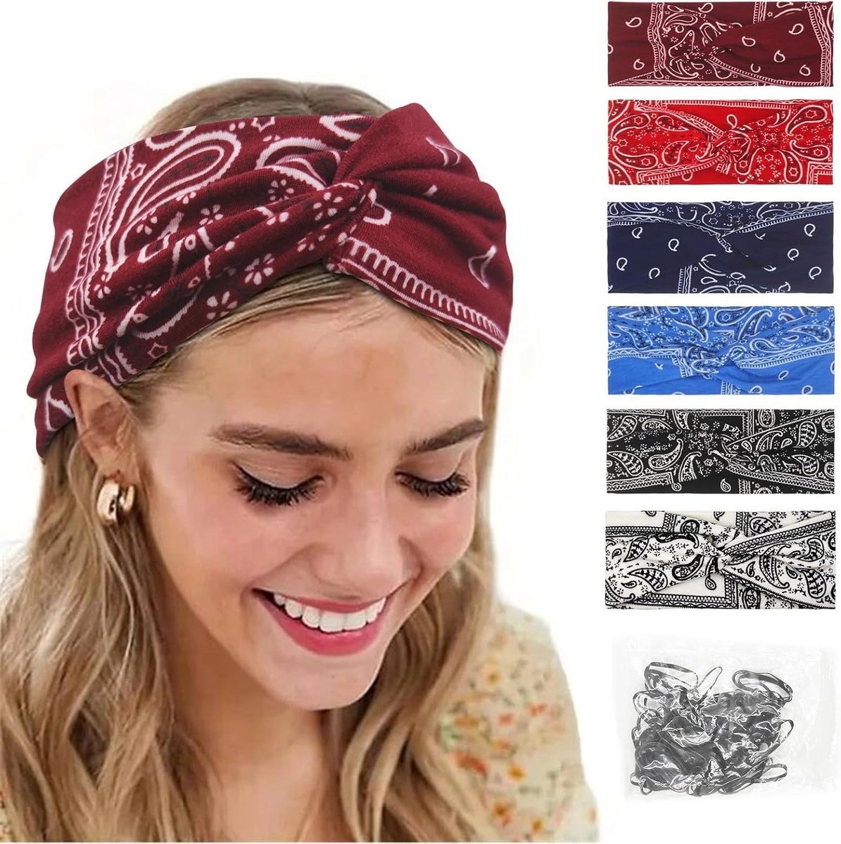 Set van 6 Multicolore Brede Haarbanden voor Zomer Boho Stijl, Duurzaam en Comfortabel, Geschikt voor Yoga en Sportactiviteiten