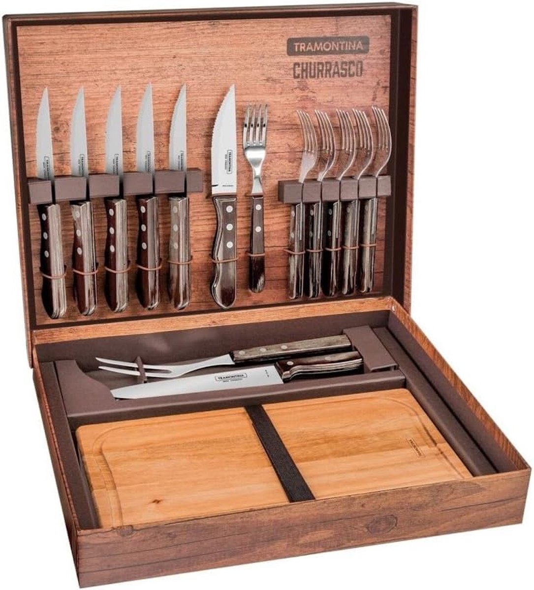 SnelShoppen - BBQ-set Jumbo 15-delig Grillset met Grillbestek, Steakbestek en Snijplank voor Perfecte Feestelijke Tuinbarbecues en Campingavonden