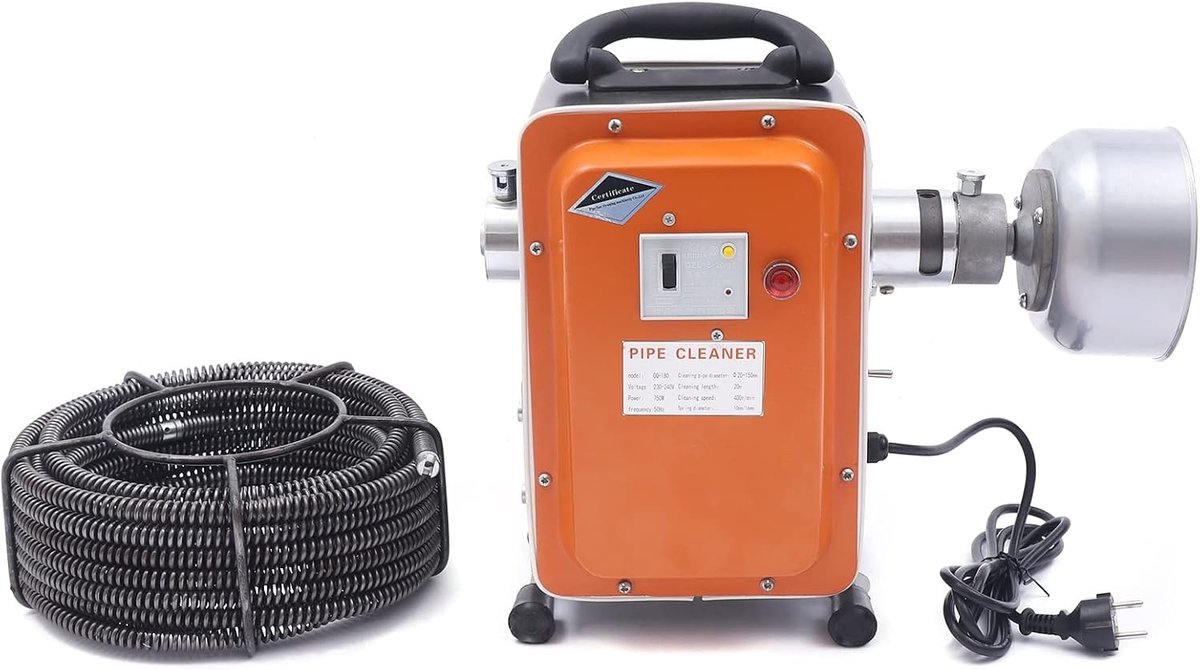 Krachtige buisreinigingsmachine 750 W voor effectieve afvoerreiniging in badkamer en keuken, geschikt voor buisdiameters 20-110 mm