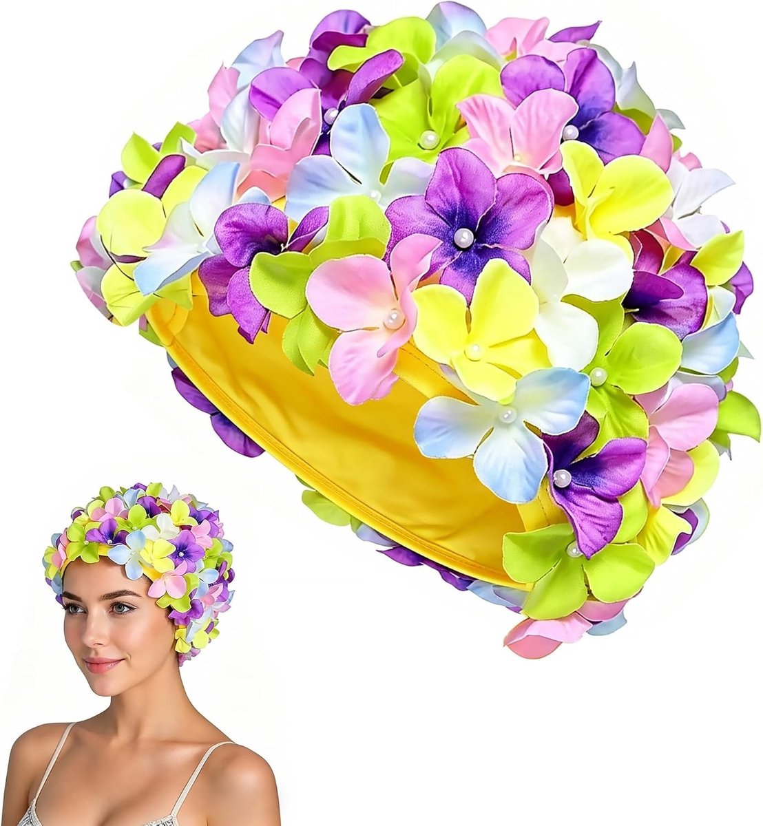 Stijlvolle 3D Bloemen Zwemcap van Lichtgewicht Stof, Perfect voor Zwembad en Vrijetijd, Verkrijgbaar in Grote Maten