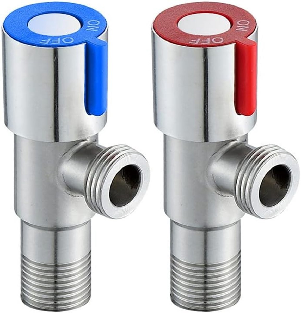 Set van 2 RVS Hoekkranen voor Badkamer, Keuken en Toilet - Waterdicht en Duurzaam (Blauw, Rood)