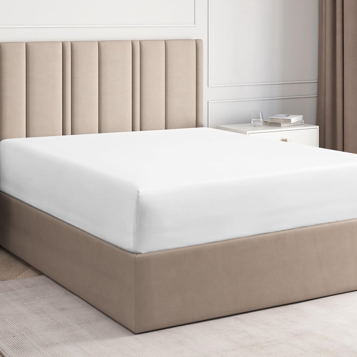 SnelShoppen - Hoeslaken 200 x 200 cm Wit, Extra Diep voor Matrassen en Boxsprings tot 30 cm Hoog, Microvezel, Zacht Geborsteld, Kreukvrij, Krimp- en K