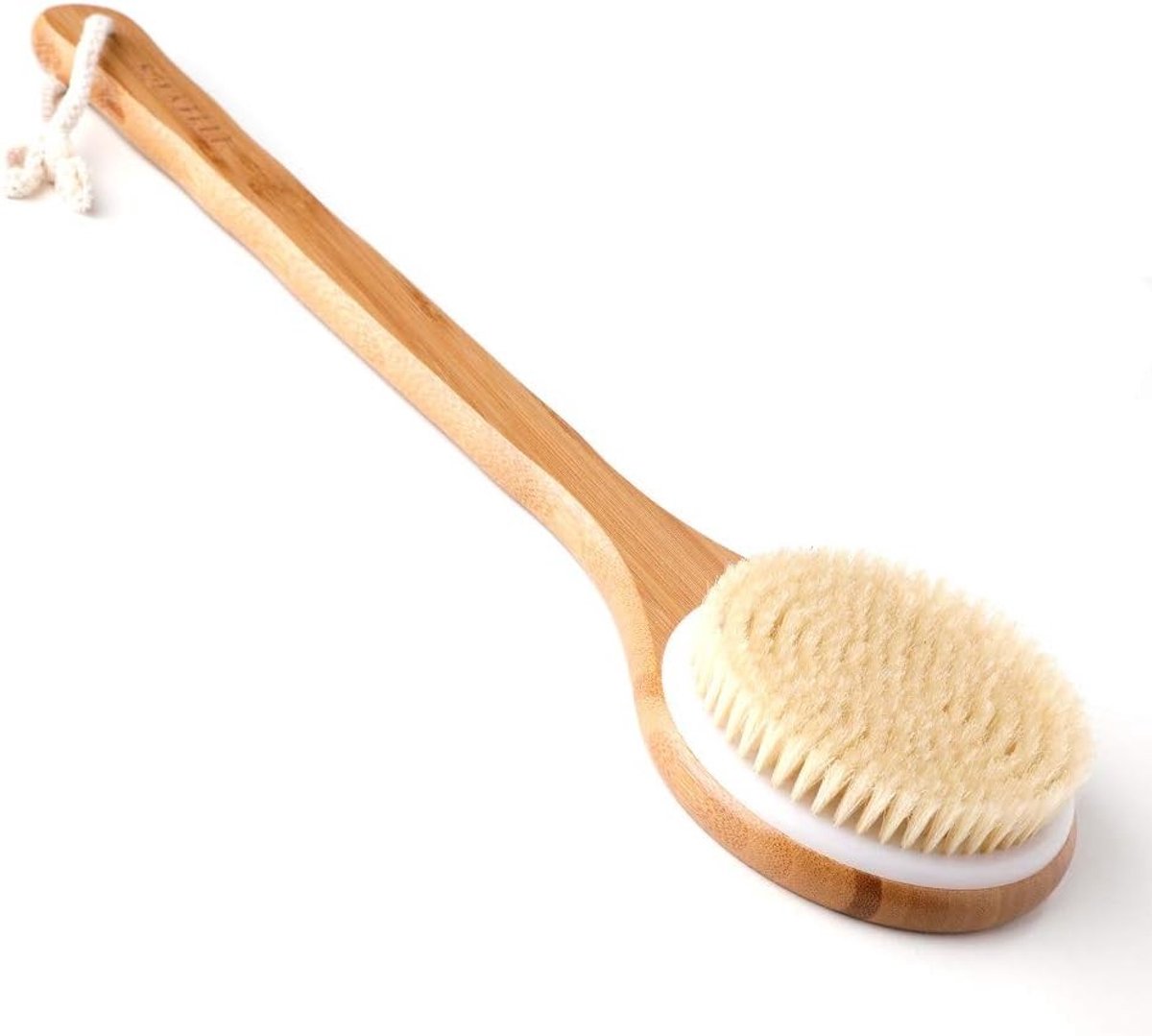Natuurlijke bamboe badborstel met lange steel voor peeling, massage en verbetering van de bloedsomloop en cellulitis