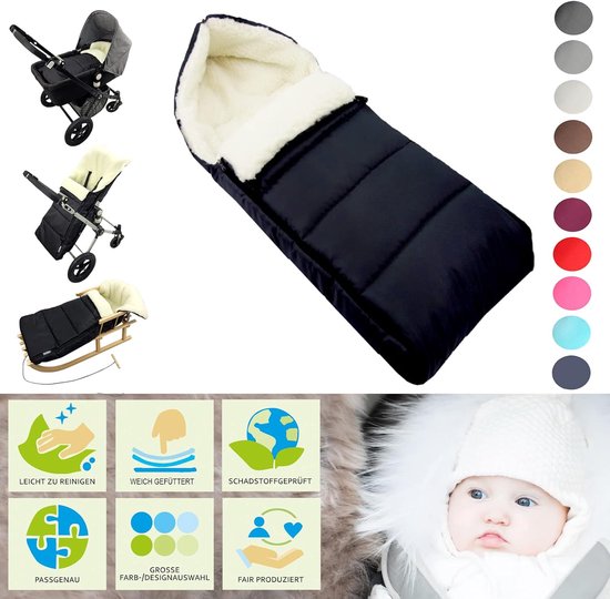 Wintervoetenzak Baby - Knuffelzak Kinderwagen - Warm Blijven - Lamswol Voering - 108 cm - Zwart Gevoerd — afbeelding 2