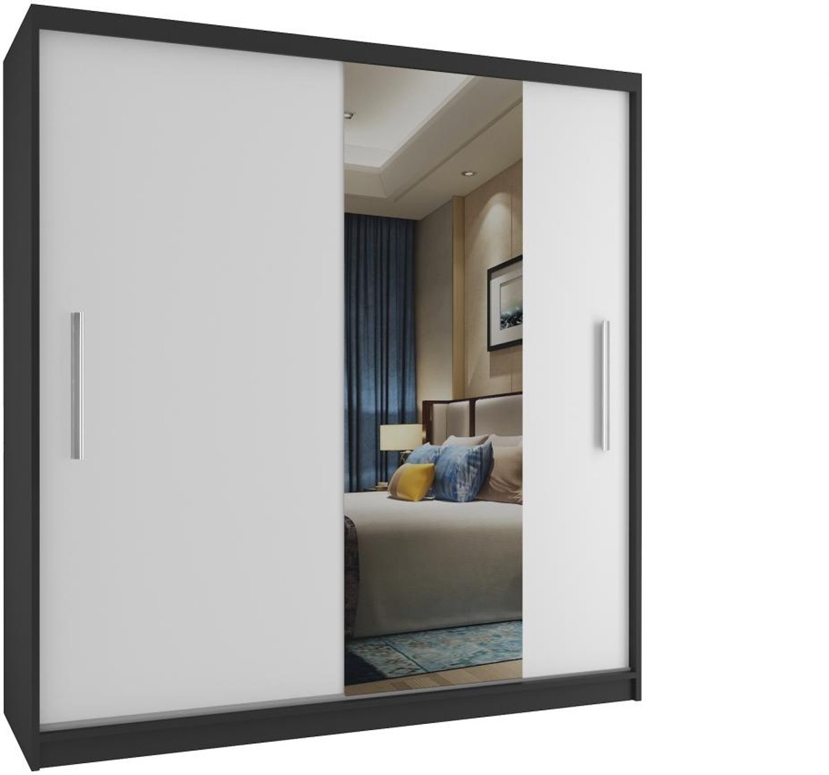 BELINI Verona MSE Schuifdeurkast 158 cm Zwart/Wit Mat - Kledingkast met Spiegel - Comfort Line Slaapkamerkast