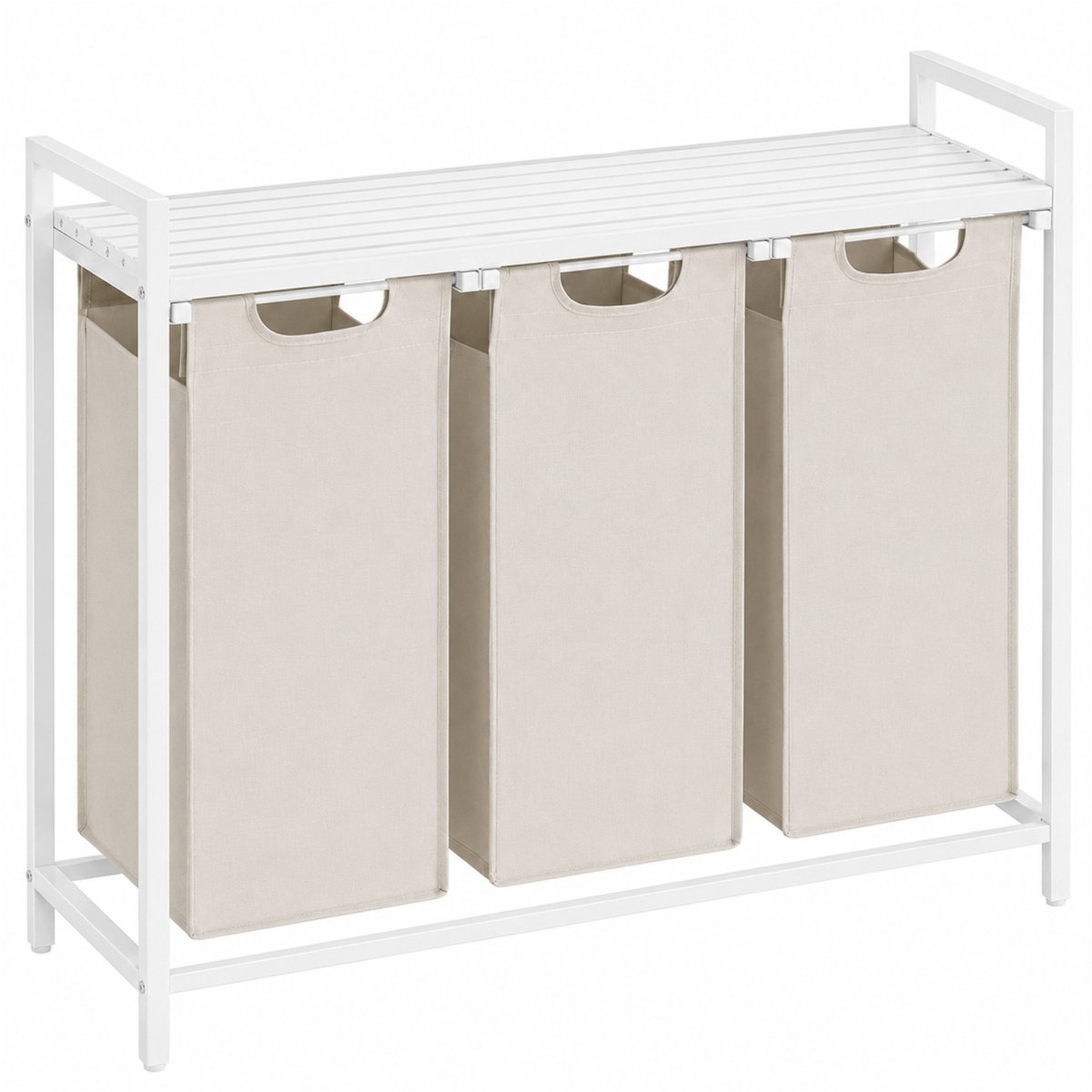 Begryf - Wasmand - metaal/stof- wit/beige - 3 vakken - 92,5 x 33 x 71 cm - 114l