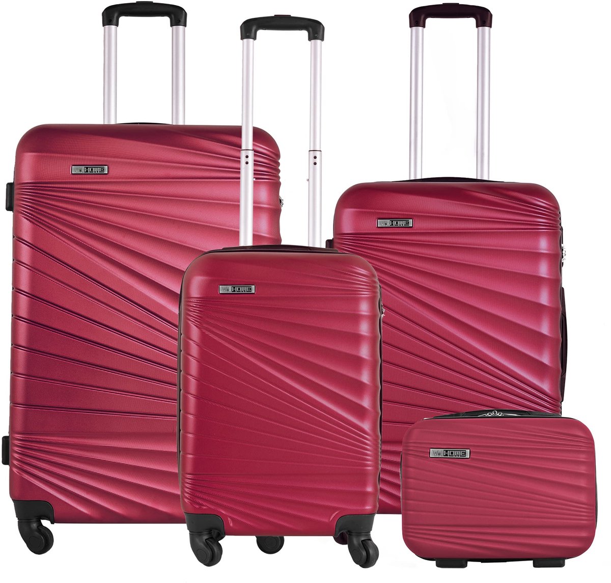 SnelShoppen - Harde kofferset 4 stuks, 56 cm cabine koffer, 66 cm middelgrote koffer, 76 cm grote koffer en 23 cm toilettas, koraal melocoton, ideaal
