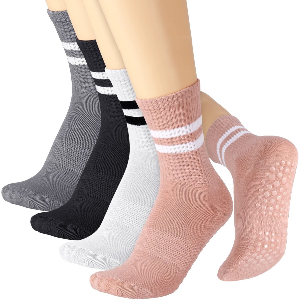 SolidKeus - 4 Paar Anti-slip Yoga Kousen voor Dames