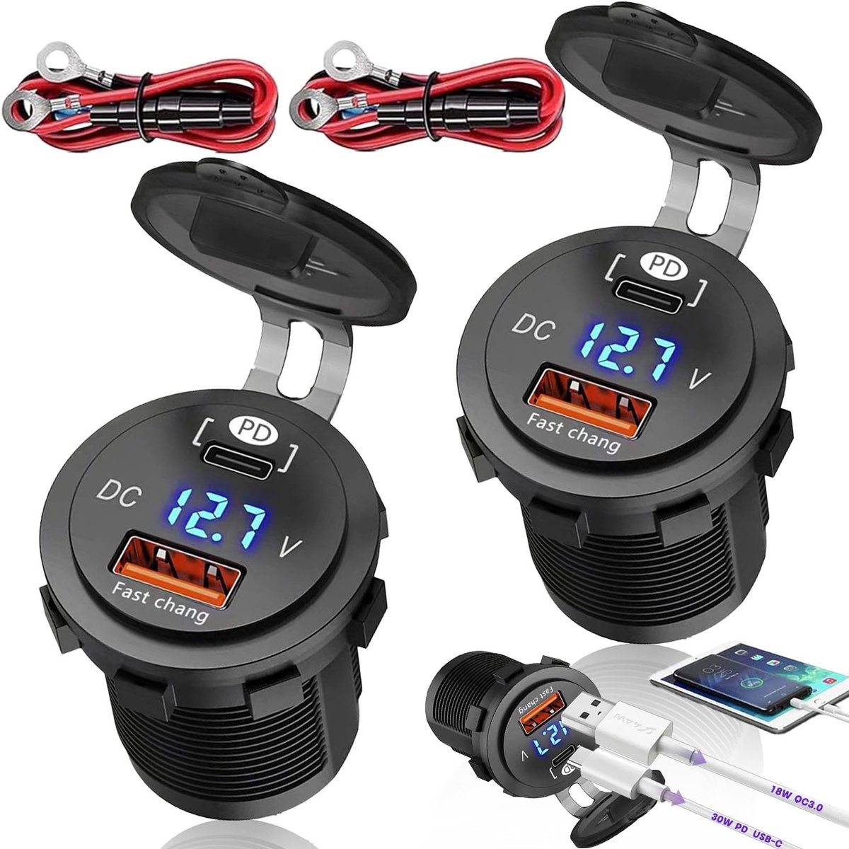 SolidKeus - 2 Poorts 12V USB Oplaadplug voor Auto en Motorfiets