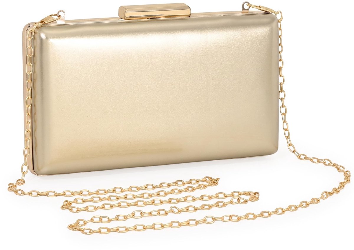 SolidKeus - Gouden Clutch Dames Avondtas met Afneembare Ketting