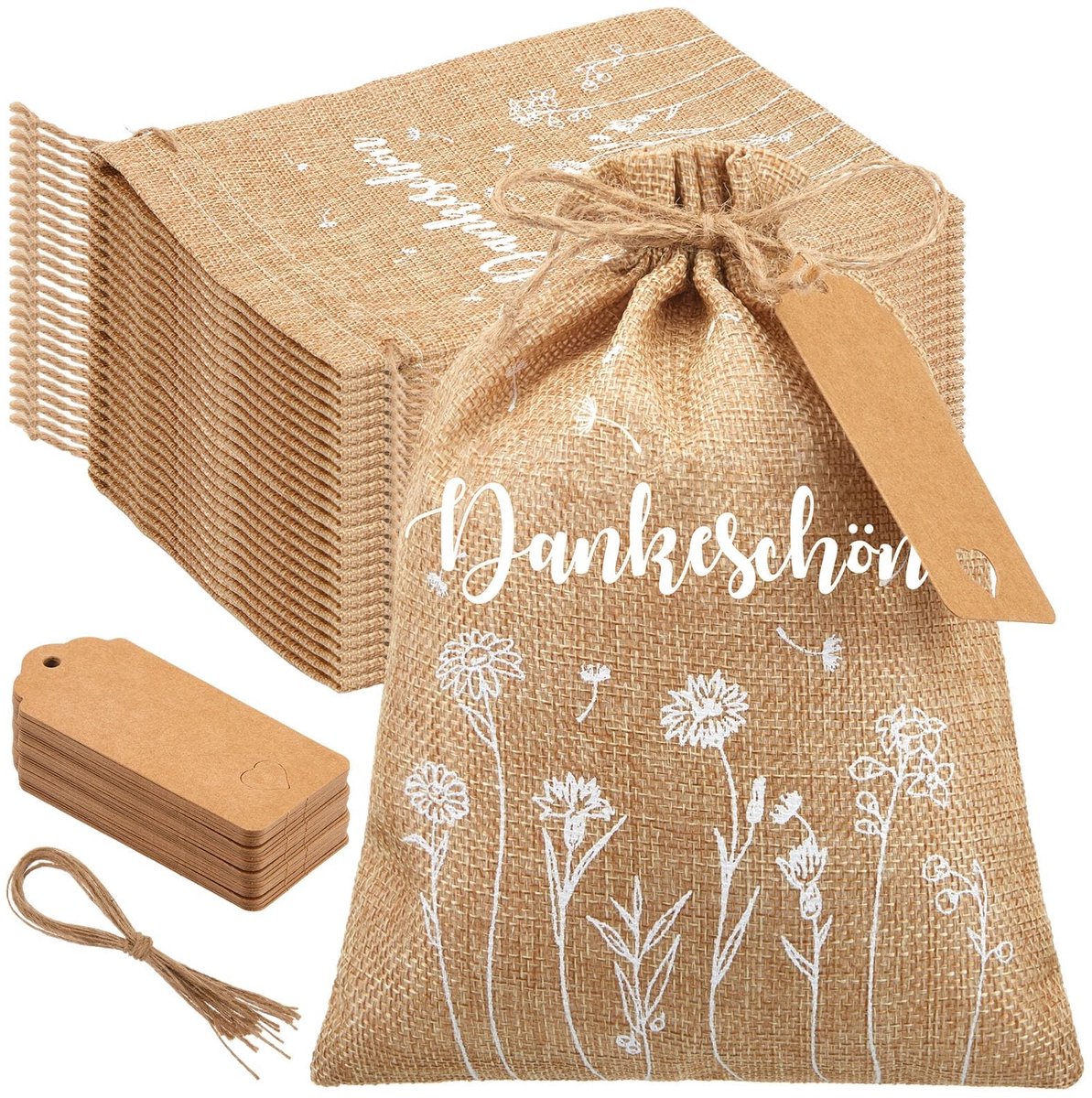 SolidKeus - Set van 12 Jute Cadeauzakken met Touwtjes