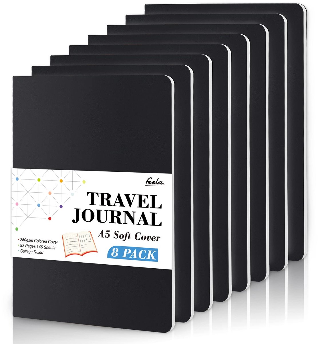 SolidKeus - Set van 8 Lined Soft Cover Notebooks A5
