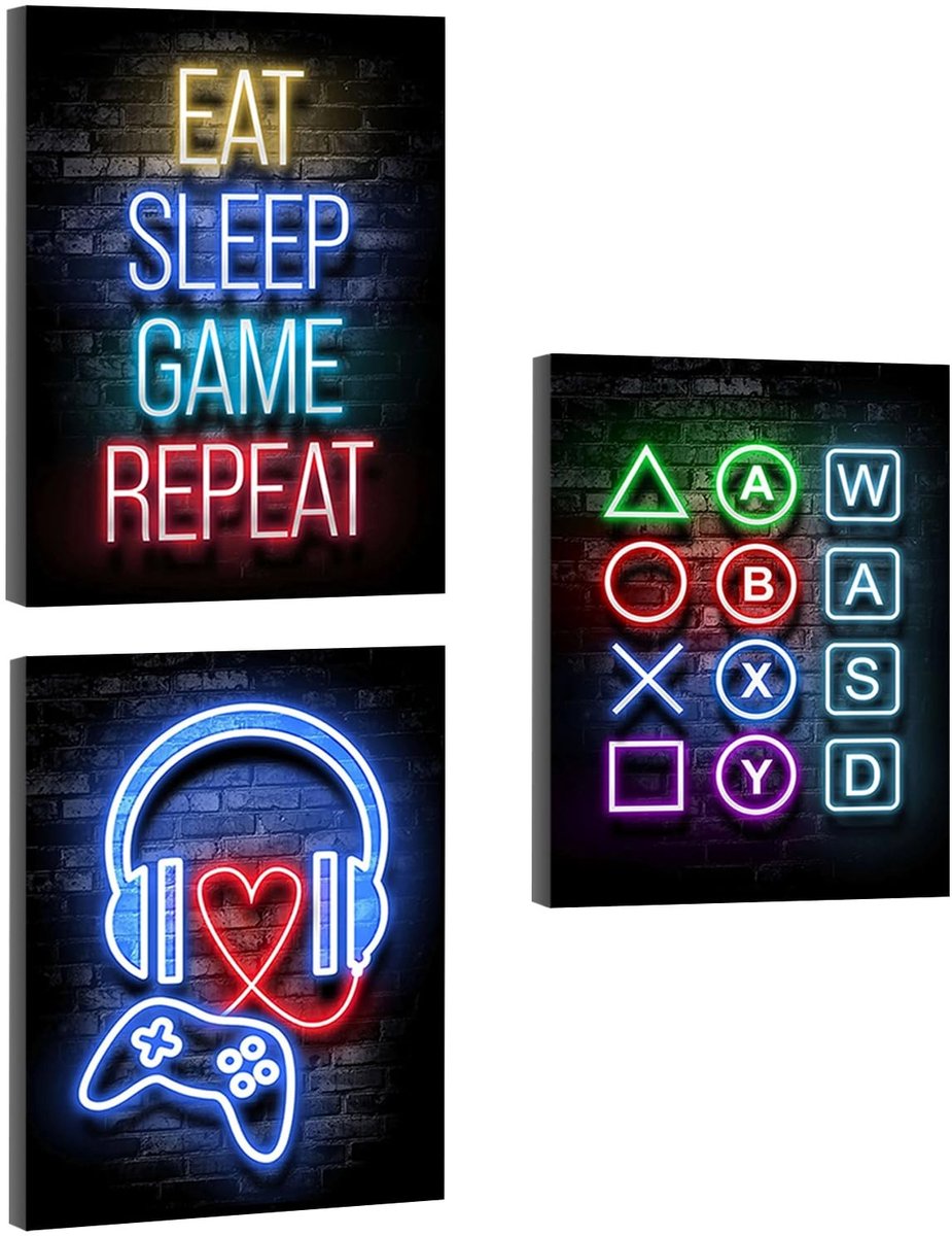 SolidKeus - Set van 3 Gaming Posters met Lijst voor Kamerddecoratie