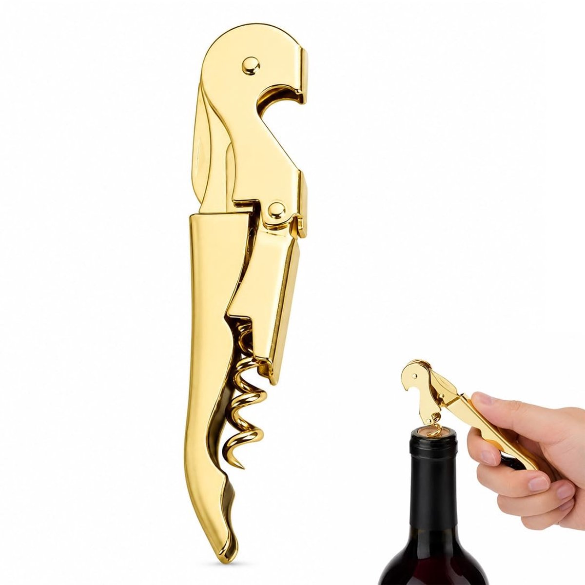 SolidKeus - 3-in-1 Gouden Kurkentrekker voor Wijn en Bier
