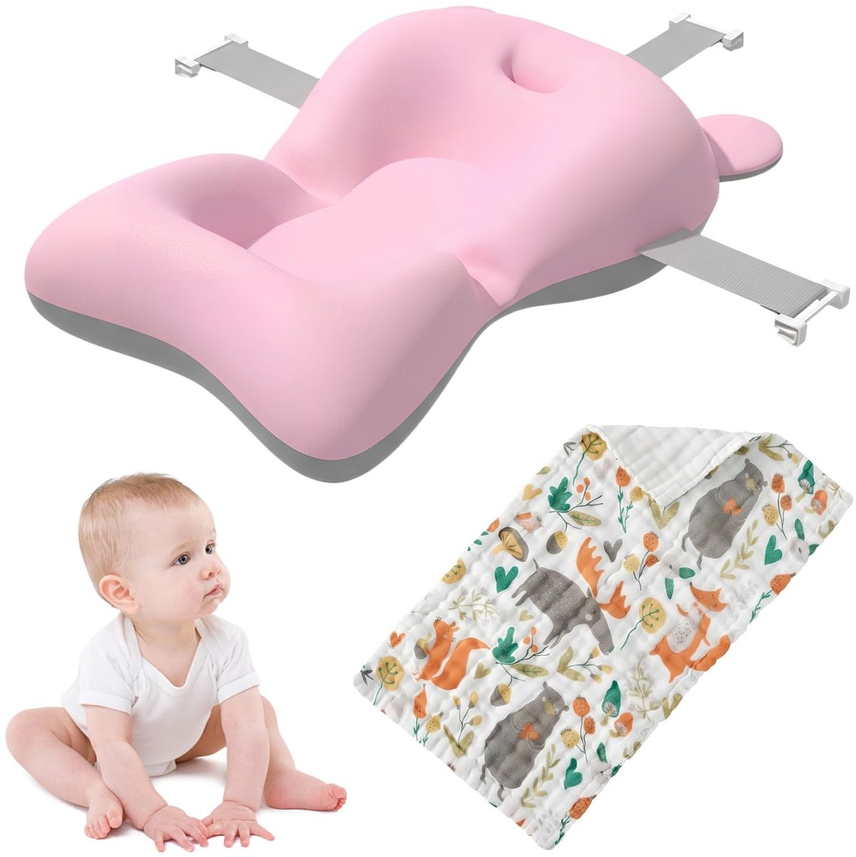 SolidKeus - Baby Badkussen met Cartoon Handdoekset voor 0-18 Maanden
