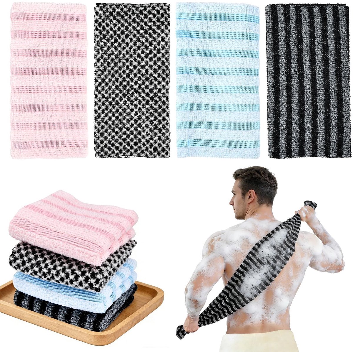 SolidKeus - Set van 4 Exfoliërende Baddoeken voor Lichaam en Rug