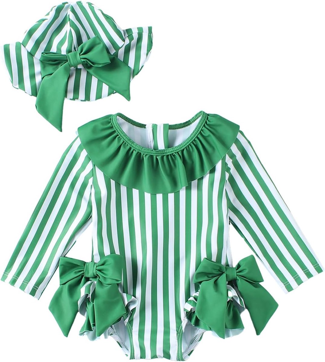 Zomerse Baby Meisjes Badpak met Lange Mouwen en Zonnehoed - UV Bescherming, Comfortabel en Stijlvol Badmode voor Kinderen