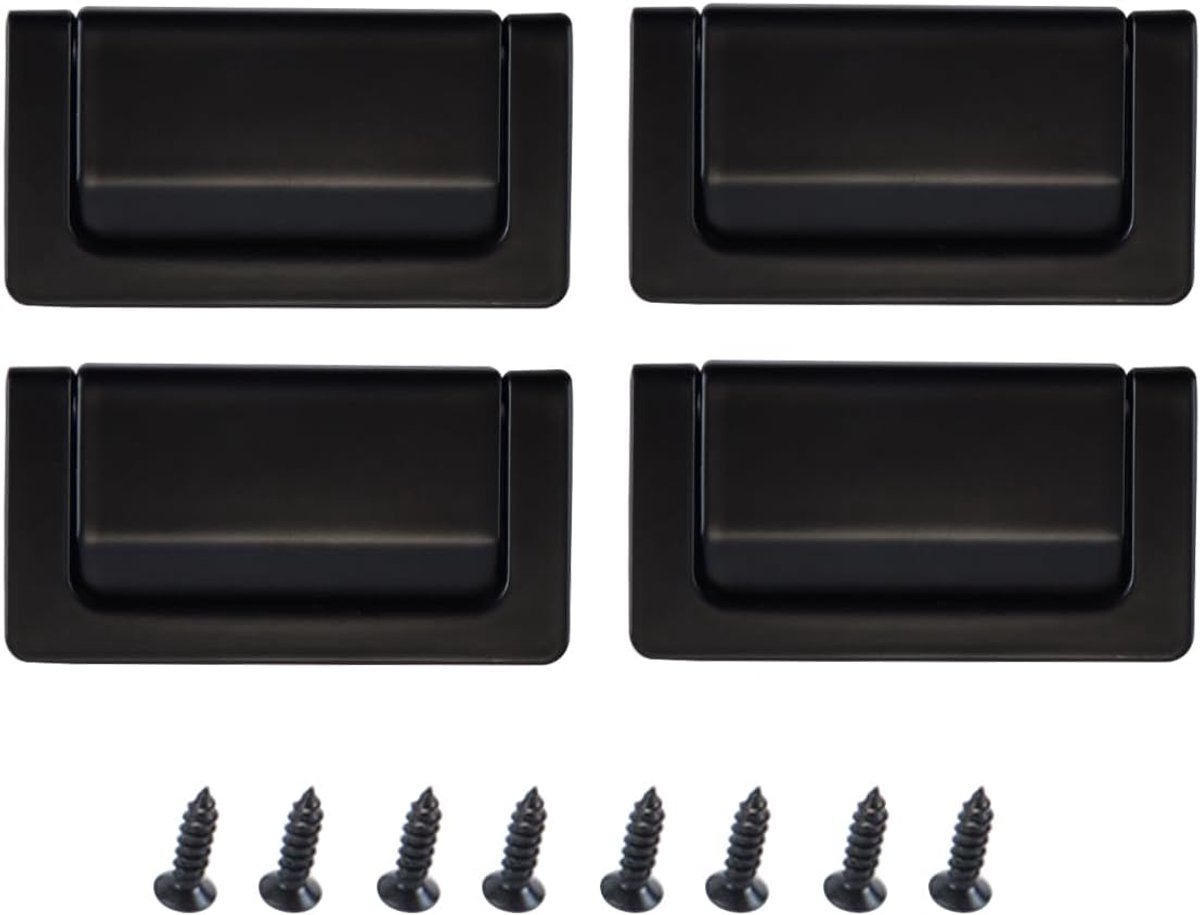 4 stuks matte zwarte zinklegering ringgrepen met schroeven - verborgen, verzonken en opvouwbaar voor kast/lade/garderobe (laag profiel)