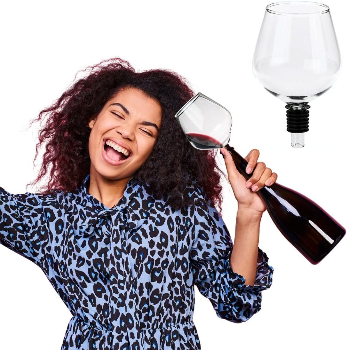 Bing Glazen flesbevestiging voor wijnflessen - wijnglas met siliconen afdichting - stijlvolle drankwijn direct uit de fles - cadeau voor wijnliefhebbers - accessoires voor feestgadgets