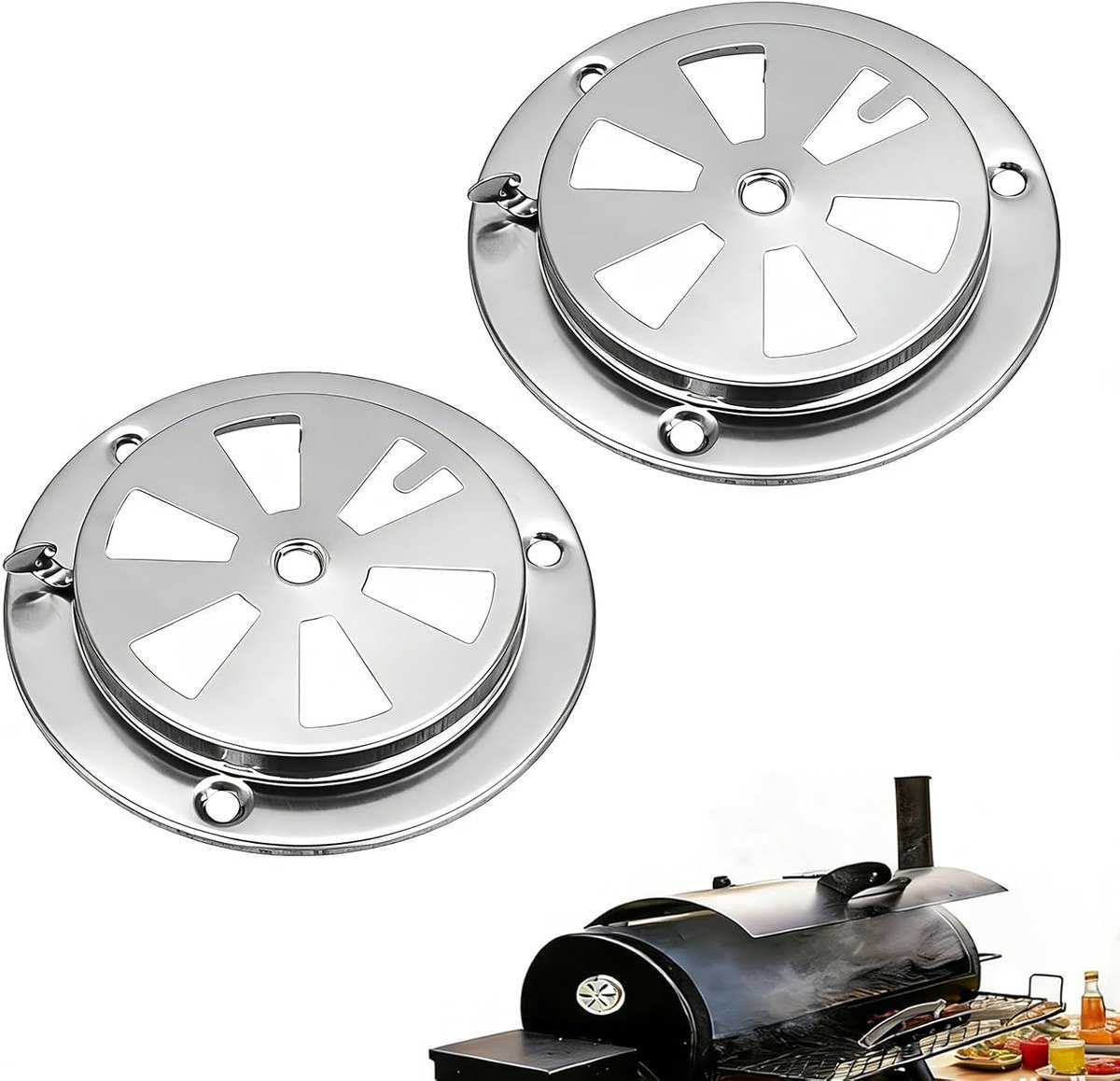 2 stuks roestvrijstalen ventilatieroosters, 95 mm, rond zilver, ventilatiegleuf, kieuwplaat, ventilatieplaat, verstelbare ontluchtingsklep, uitlaat, jacht, camper, kippenhok, vuurton