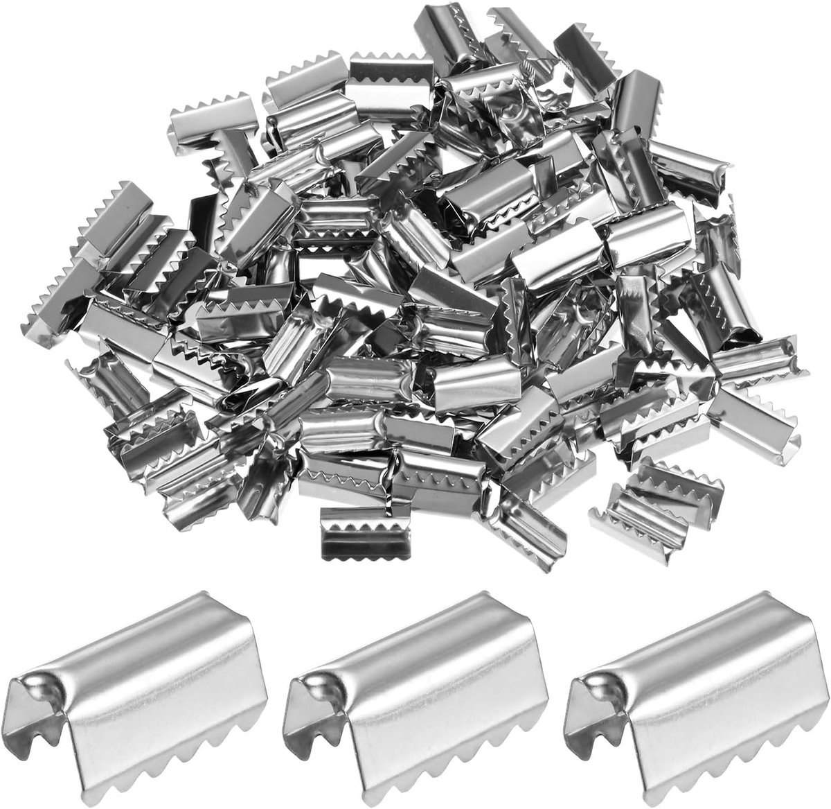 Set van 200 vouwbare krimpdoppen, 0,5 x 0,2 in/12 x 5 mm krimpbevestigingsmiddelen, lint uiteinden met klemmen voor het maken van sieraden/lederen decoratie/armbanden, riemgesp eindpunt