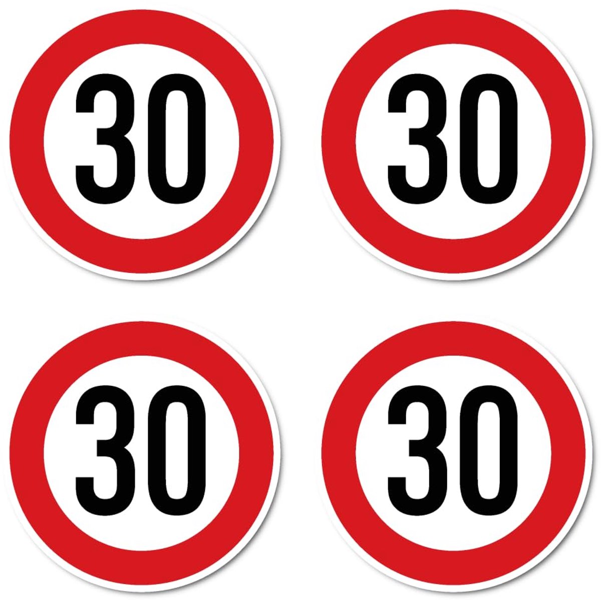 ⌀ 100 mm, 4 stuks - StVO verkeersbord Z-274 rood/wit - maximale snelheid/maximumsnelheid - 30 km/u