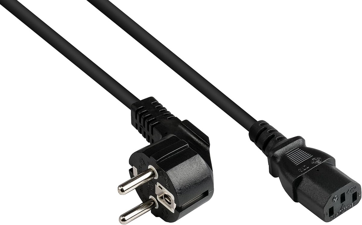 Connections Netsnoer - 1,5 m - geaarde stekker type E+F (CEE 7/7, hoekig) op C13 koudapparaatbus (recht) - kopergeleider CU - 0,75 mm² - KOUDAPPARATENkabel - ZWART