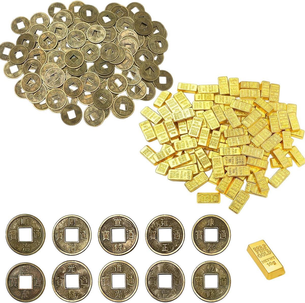 Shui Rijkdom Welvaart Gouden Bakstenen & Koperen Munten Decoraties, Geluksgeld voor Thuis, Kantoor, Feest, Miniatuur Display, Ambachten, Collectibles