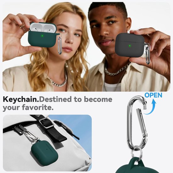Compatible with AirPods Pro 3 Case - Deep Green-B - Silicone Protective Case Cover for Apple Air Pod Pro 3rd (2025), Unisex Design, with Cleaning Kit — afbeelding 2