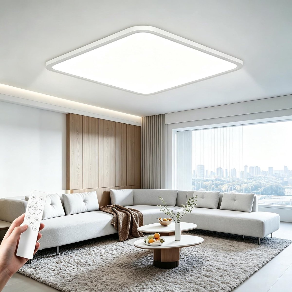 Vierkant, 52 W, 5200 lm, dimbaar, met afstandsbediening, 3000 K - 6500 K, nachtmodus en geheugen, IP44 waterdicht, 50 cm, voor badkamer, keuken, slaapkamer, woonkamer, kantoor