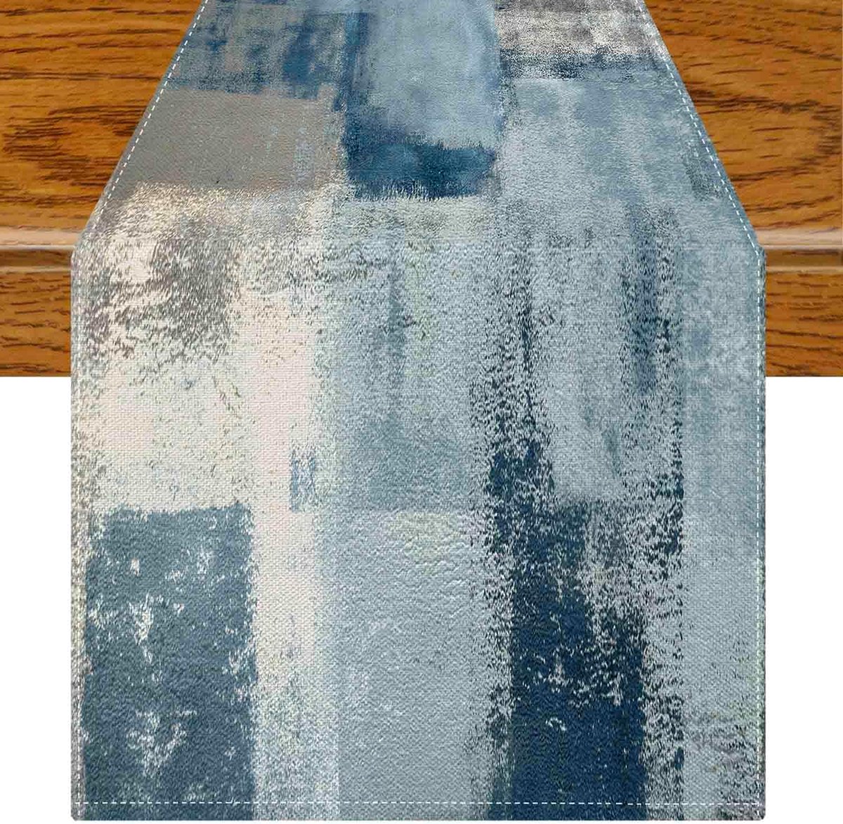 Tafelloper, blauw, retro, boerderijdecoratie, tafelloper, modern, kunst, schilderij, boho, 40 x 100 cm, voor decoratie lente, herfst, winter, binnen