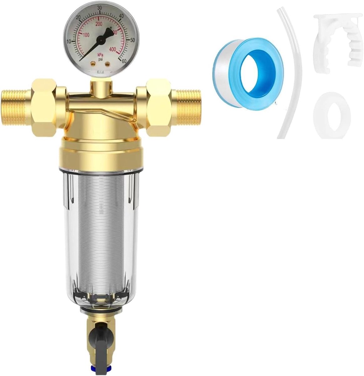 Terugspoelfilter Waterfilter - Messing - 1 inch 6-punts verbinding - Herbruikbaar Sedimentfilter - Voor Huishoudelijk Gebruik