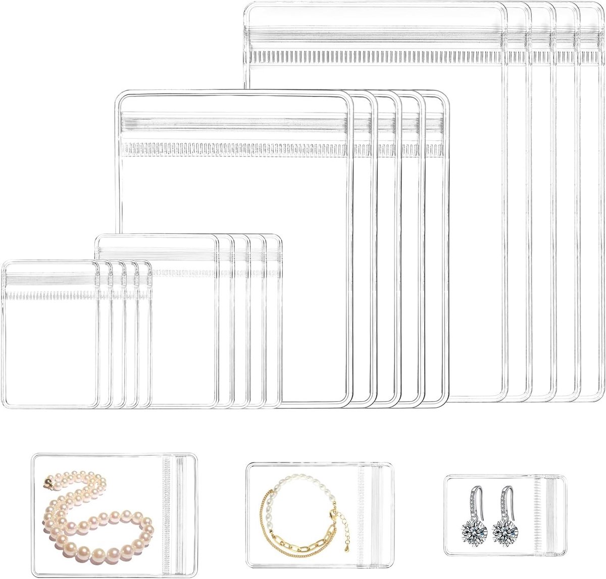 Zakjes met Druksluiting - Transparant - Vier Maten - Hersluitbare Plastic Zakjes - Voor Sieraden en Kleine Voorwerpen