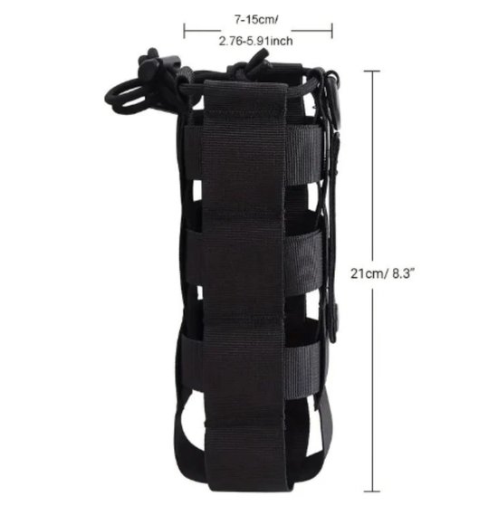 Tactische waterfles pouch - Fleshouder - met Riemclip en trekkoord - Verstelbare Schouderriem & Tactische Bevestiging - voor Waterflessen van 500 ml tot 2,3 Liter - Bergsportaccessoires - Voor wandelen camping reizen sport - militair groen — afbeelding 5