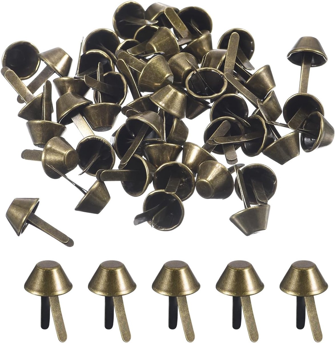 100 stuks taspoten, stud spikes, 12 mm taskegelstuds, platte metalen punten, klinknagels, brads, tanden, bodemnoppen voor handtas, kleding, doe-het-zelf lederhandwerk, brons