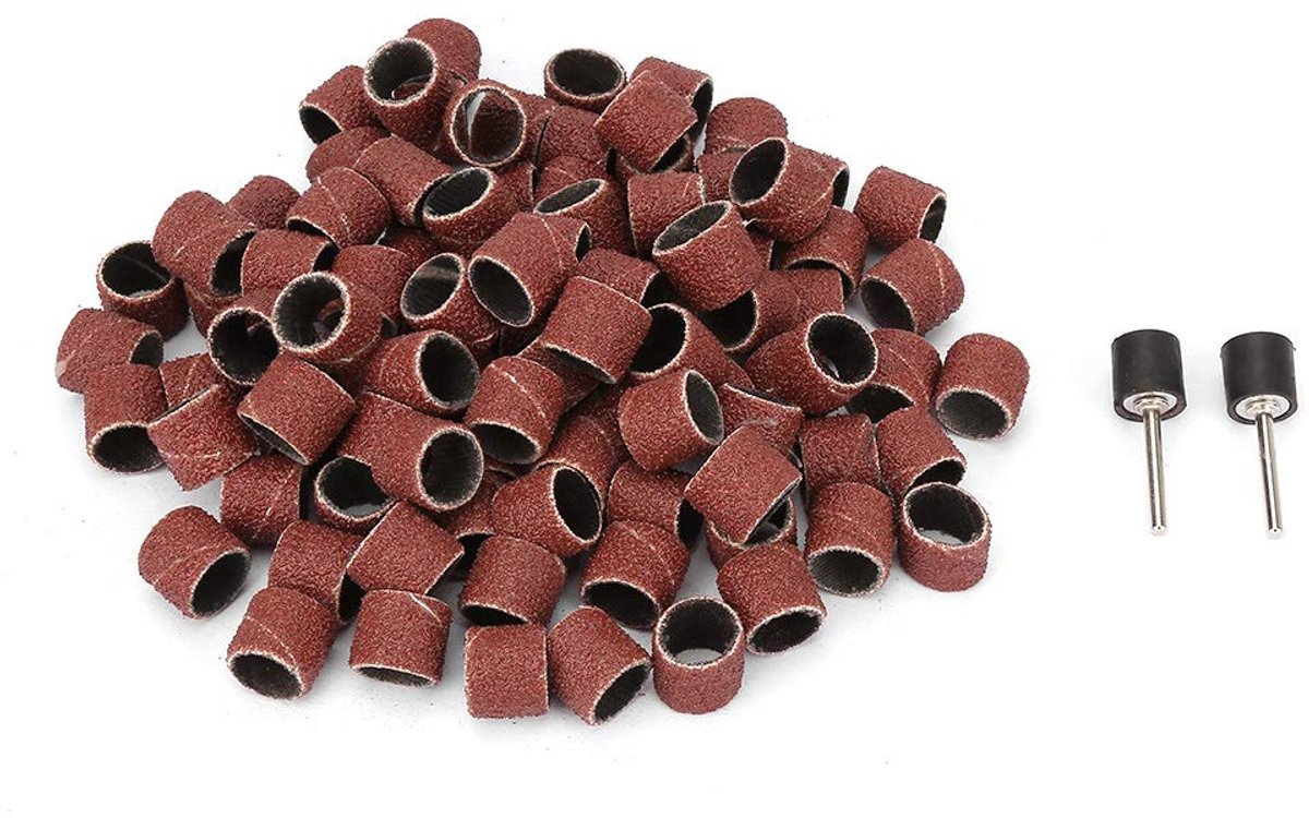 Schuurpapierringen, 100 stuks schuurpapier korrel 80, 12 mm papierring voor schuurpapierschijf + 2 staven, slijpzeilen, slijphulzen, hoogwaardig, duurzaam